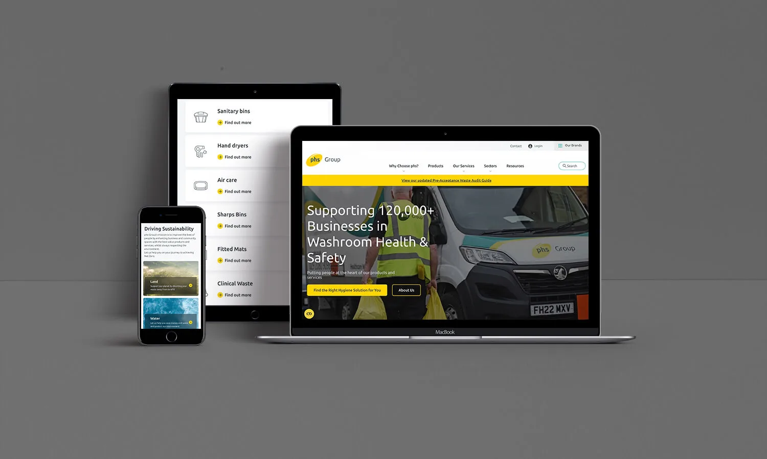 phs Group website redesign shown on mobile, tablet and desktop
